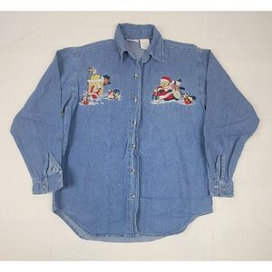 Bobbie Brooks Denim Shirt Womens Small. Vintage Christmas‎ Button Up Longsleeve.